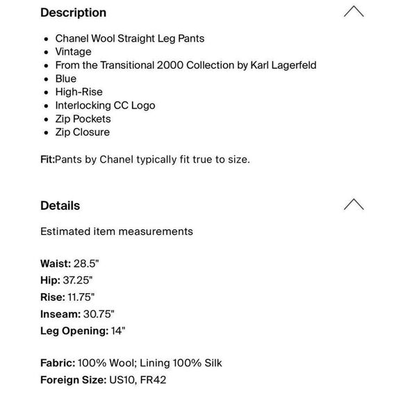 Chanel Authentic Solid Midnight Dark Blue Trouser Pants FR 42 US 10 Medium - Picture 4 of 7